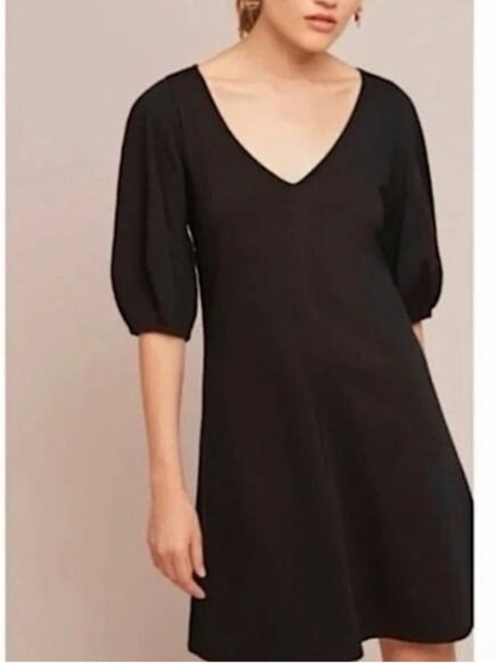 Anthropologie Velvet by Graham & Spencer Black Puff Sleeve Mini Dress Cotton Med